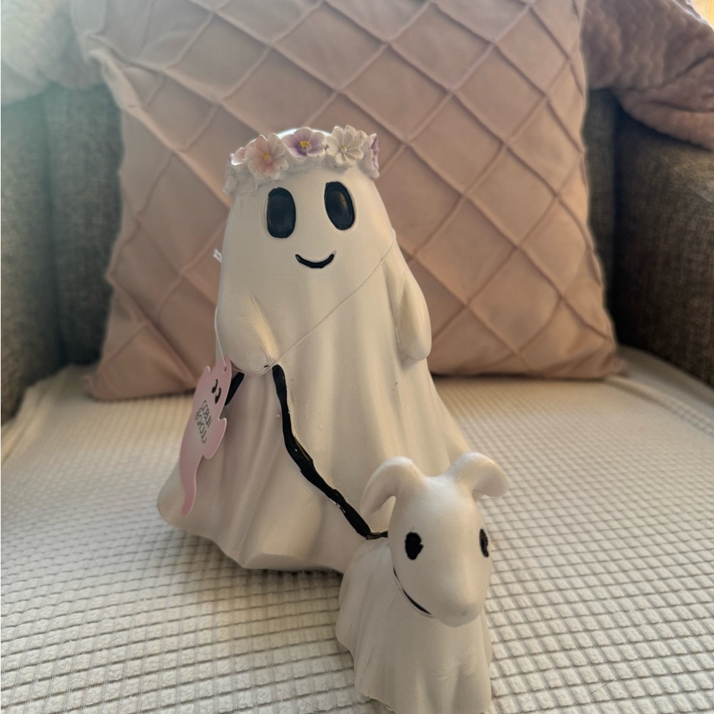Charming White Ghost Figurine with Dog